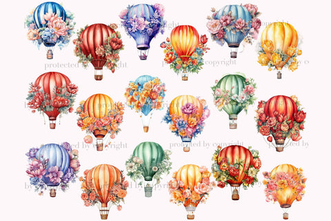 Floral Hot Air Balloons Clipart | Nursery Illustration Set SVG GlamArtZhanna 