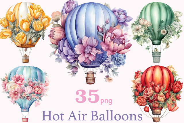 Floral Hot Air Balloons Clipart | Nursery Illustration Set SVG GlamArtZhanna 