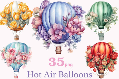 Floral Hot Air Balloons Clipart | Nursery Illustration Set SVG GlamArtZhanna 