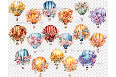 Floral Hot Air Balloons Clipart | Nursery Illustration Set SVG GlamArtZhanna 