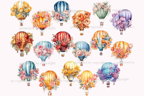 Floral Hot Air Balloons Clipart | Nursery Illustration Set SVG GlamArtZhanna 