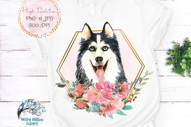 Floral Husky Dog Sublimation Png Sublimation Wispy Willow Designs 