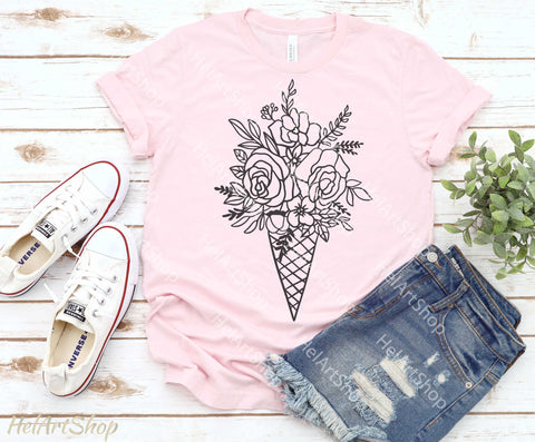 Floral Ice Cream Svg, Summer T-Shirt SVG _HelArtShop_ 