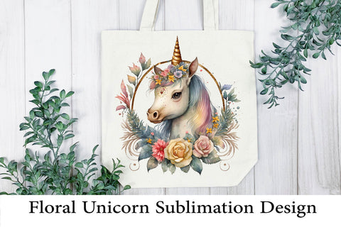 Floral Inicorn Sublimation Png. Unicorn Flowers Png. Sublimation Samaha Design 