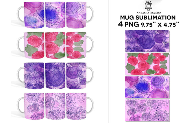 Floral Ink Sublimation, Mug Wrap Designs Bundle Sublimation Natasha Prando 