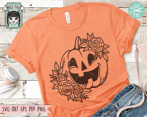 Floral Jack o Lantern SVG file, Flower Pumpkin svg, Floral Pumpkin cut file, Fall svg, Autumn svg, Halloween svg, Jack o Lantern png, Pumpkin shirt svg SVG Wild Pilot 