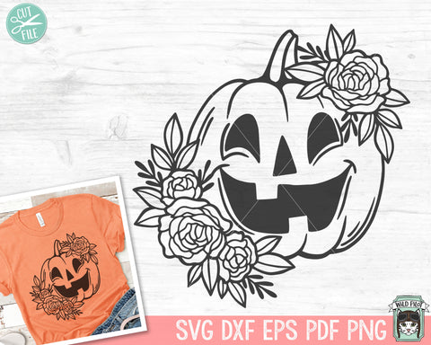 Floral Jack o Lantern SVG file, Flower Pumpkin svg, Floral Pumpkin cut file, Fall svg, Autumn svg, Halloween svg, Jack o Lantern png, Pumpkin shirt svg SVG Wild Pilot 