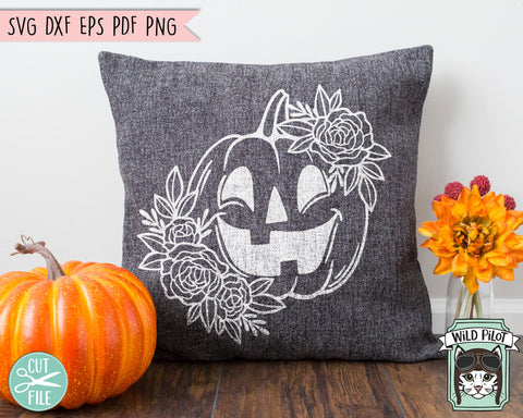 Floral Jack o Lantern SVG file, Flower Pumpkin svg, Floral Pumpkin cut file, Fall svg, Autumn svg, Halloween svg, Jack o Lantern png, Pumpkin shirt svg SVG Wild Pilot 