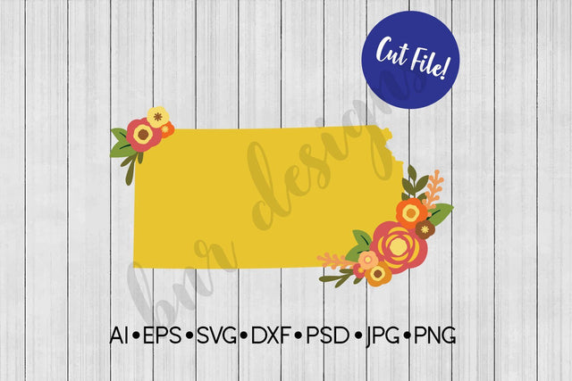 Floral Kansas SVG SVG BNRDesignShop 