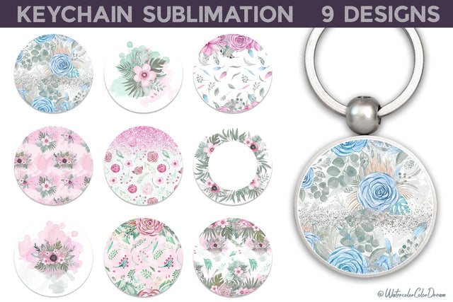 Floral Keychain Bundle Sublimation WatercolorColorDream 