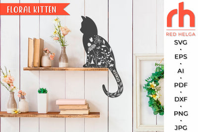 Floral Kitten SVG - Cat Cut File SVG RedHelgaArt 