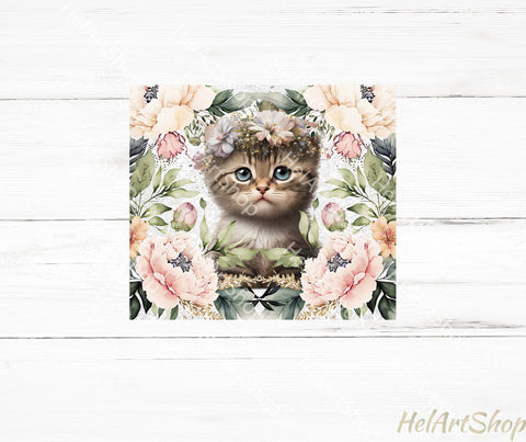 Floral Kitten Tumbler PNG, Cute Cat SKINNY TUMBLER 20 Oz PNG Sublimation _HelArtShop_ 