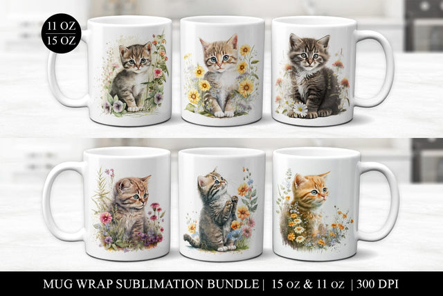 Floral Kittens Mug Sublimation Bundle - 6 Premium Designs Sublimation BijouBay 