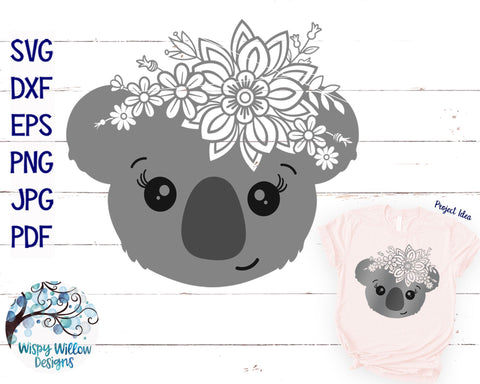 Floral Koala SVG Cut File | Girly Koala with Flowers SVG SVG Wispy Willow Designs 