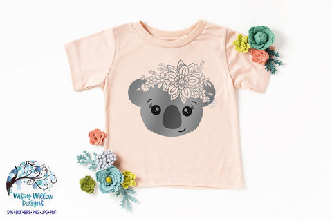 Floral Koala SVG Cut File | Girly Koala with Flowers SVG SVG Wispy Willow Designs 