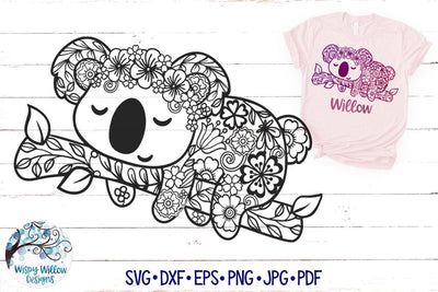 Floral Koala Zentangle SVG SVG Wispy Willow Designs 