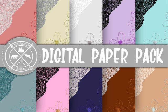 Floral Lace Digital Paper Pack|Scrapbooking Papers Digital Pattern Last Frontier Design Co. 