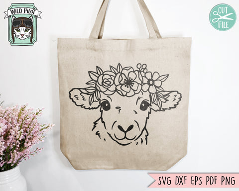 Floral Lamb SVG, Sheep SVG, Easter svg file, Spring svg, Flower Lamb svg, Animal Face svg, Flower Crown svg, Religious svg file, Easter Lamb svg SVG Wild Pilot 