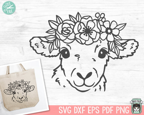 Floral Lamb SVG, Sheep SVG, Easter svg file, Spring svg, Flower Lamb svg, Animal Face svg, Flower Crown svg, Religious svg file, Easter Lamb svg SVG Wild Pilot 