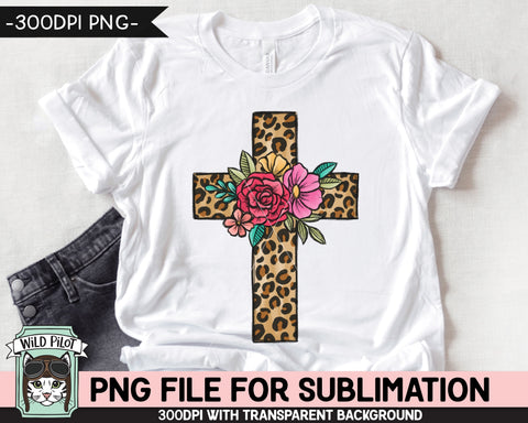 Floral Leopard Cross SUBLIMATION design PNG, Easter Sublimation, Christian sublimation download, Religious png file, Flower Leopard Cross png Sublimation Wild Pilot 