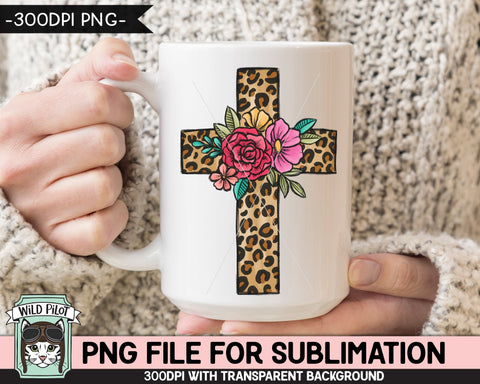 Floral Leopard Cross SUBLIMATION design PNG, Easter Sublimation, Christian sublimation download, Religious png file, Flower Leopard Cross png Sublimation Wild Pilot 
