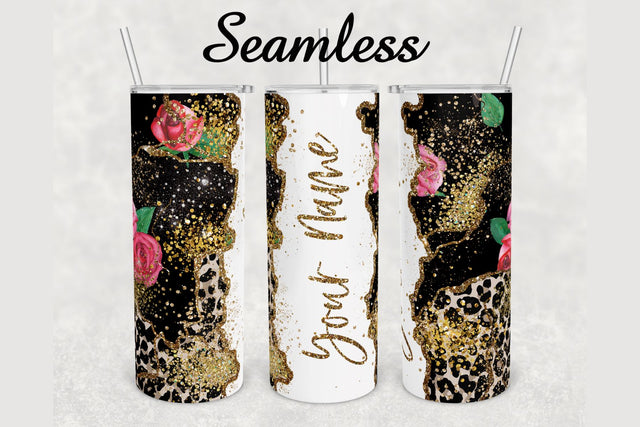 Floral Leopard Glitter Agate Tumbler sublimation design 20 oz skinny tumbler wrap Sublimation BambinaCreations 