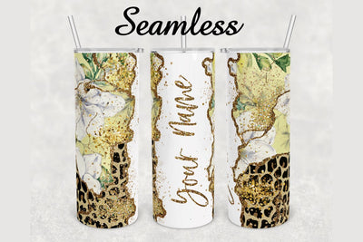 Floral Leopard Gold Glitter Marble Tumbler sublimation design 20 oz skinny tumbler wrap Sublimation BambinaCreations 