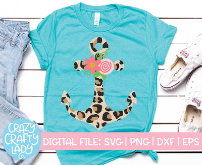Floral Leopard Print Anchor | Summer SVG Cut File SVG Crazy Crafty Lady Co. 