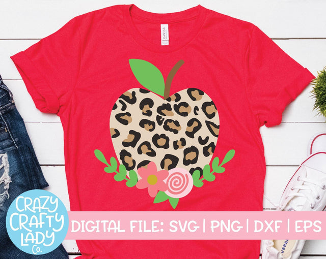 Floral Leopard Print Apple | Back to School SVG Cut File SVG Crazy Crafty Lady Co. 