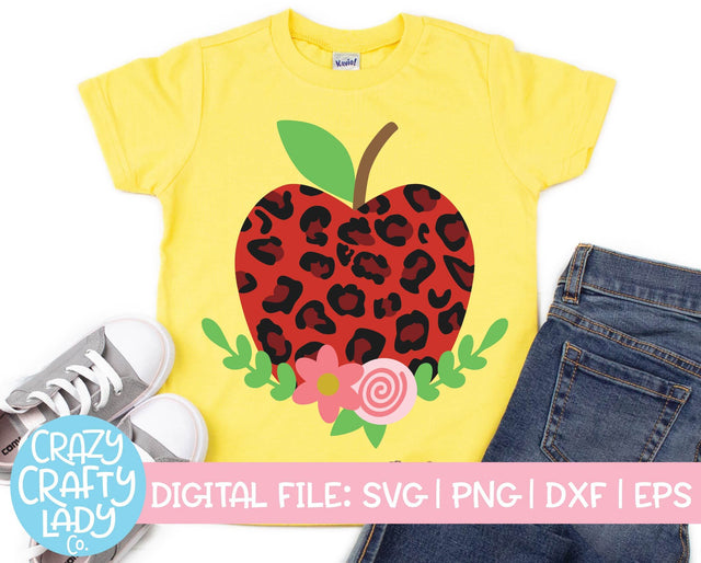 Floral Leopard Print Apple | Back to School SVG Cut File SVG Crazy Crafty Lady Co. 