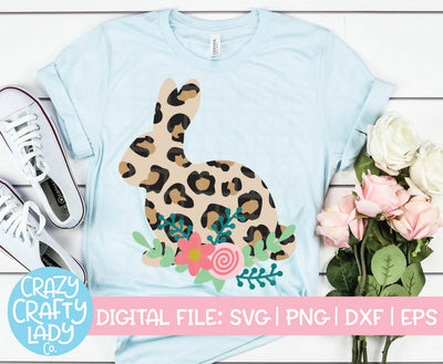 Floral Leopard Print Bunny | Easter SVG Cut File SVG Crazy Crafty Lady Co. 