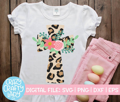 Floral Leopard Print Cross | Christian Easter SVG Cut File SVG Crazy Crafty Lady Co. 