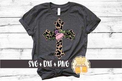 Floral Leopard Print Cross - Christian SVG PNG DXF Cut Files SVG Cheese Toast Digitals 
