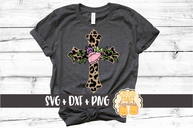 Floral Leopard Print Cross - Christian SVG PNG DXF Cut Files SVG Cheese Toast Digitals 