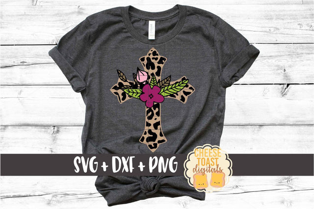 Floral Leopard Print Cross - Christian SVG PNG DXF Cut Files SVG Cheese Toast Digitals 