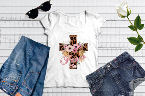 Floral Leopard Print Cross peace PNG Sublimation Sublimatiz Designs 