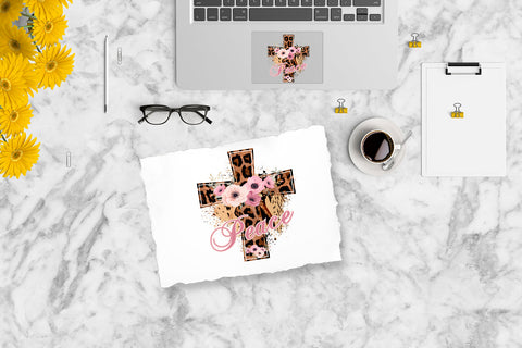 Floral Leopard Print Cross peace PNG Sublimation Sublimatiz Designs 