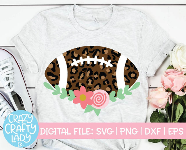 Floral Leopard Print Football | Sports SVG Cut File SVG Crazy Crafty Lady Co. 