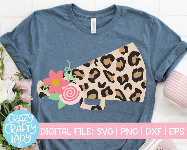 Floral Leopard Print Megaphone | Cheerleader SVG Cut File SVG Crazy Crafty Lady Co. 