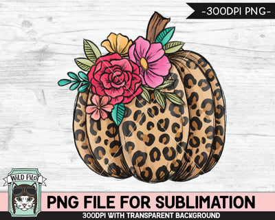 Floral Leopard Pumpkin SUBLIMATION design PNG, Flower Leopard Pumpkin png file, Floral Pumpkin png, Fall png, Autumn png, Halloween png, Thanksgiving png Sublimation Wild Pilot 