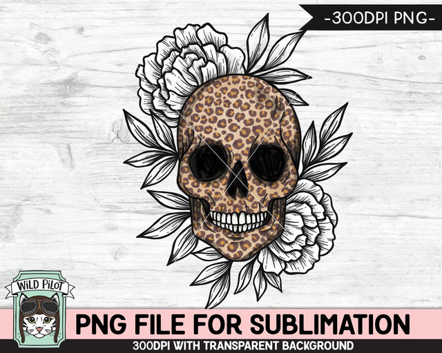 Floral Leopard Skull SUBLIMATION design PNG, Flower Leopard Skull png file, Floral Skull PNG sublimation designs, Skull Digital download Sublimation Wild Pilot 