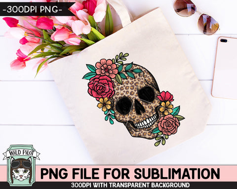 Floral Leopard Skull SUBLIMATION design PNG, Flower Leopard Skull png file, Floral Skull PNG sublimation designs, Skull Digital download Sublimation Wild Pilot 