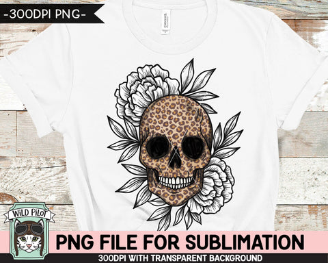 Floral Leopard Skull SUBLIMATION design PNG, Flower Leopard Skull png file, Floral Skull PNG sublimation designs, Skull Digital download Sublimation Wild Pilot 