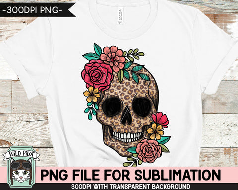 Floral Leopard Skull SUBLIMATION design PNG, Flower Leopard Skull png file, Floral Skull PNG sublimation designs, Skull Digital download Sublimation Wild Pilot 