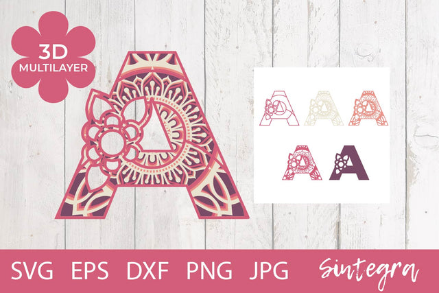 Floral Letter A Mandala 3D Multilayer SVG Cut File Free For Commercial Use 3D Paper Sintegra 