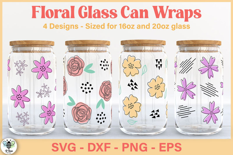 Floral Libbey Glass SVG Bundle | Flower Can Glass Wraps SVG B Renee Design 