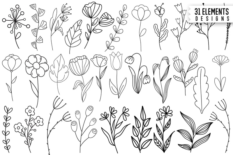Floral Line Clipart Bundle - So Fontsy