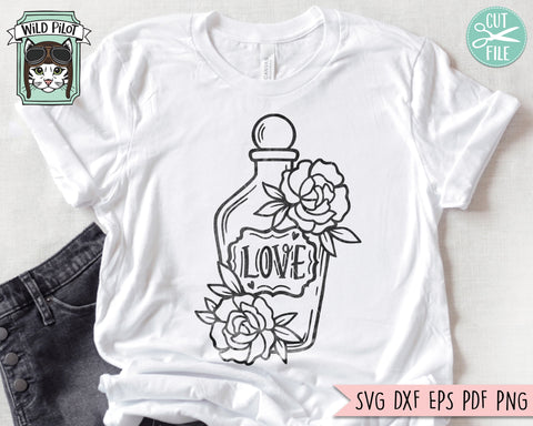 Floral Love Potion Bottle SVG, Halloween SVG, Witchy SVG, Potion Bottle Love Flowers svg, Witchcraft svg, Mystical svg, Witches Brew svg SVG Wild Pilot 
