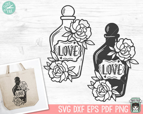 Floral Love Potion Bottle SVG, Halloween SVG, Witchy SVG, Potion Bottle Love Flowers svg, Witchcraft svg, Mystical svg, Witches Brew svg SVG Wild Pilot 