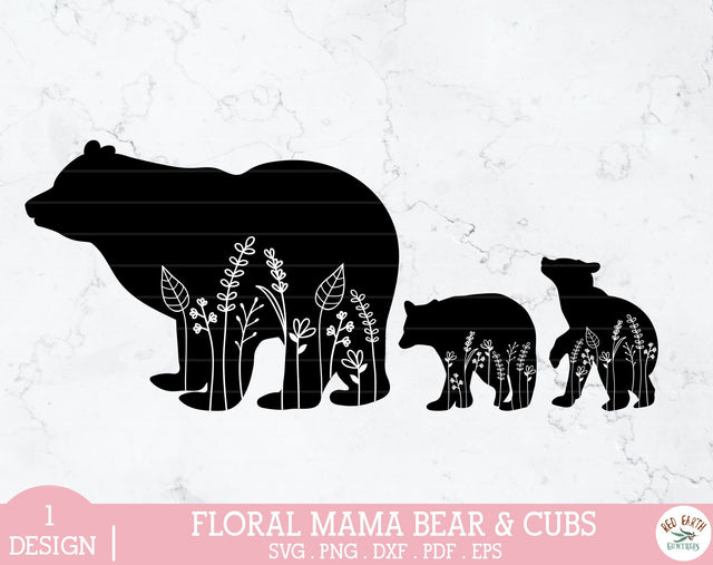Floral mama bear and baby bear cubs svg,mother's day bear svg SVG Redearth and gumtrees 